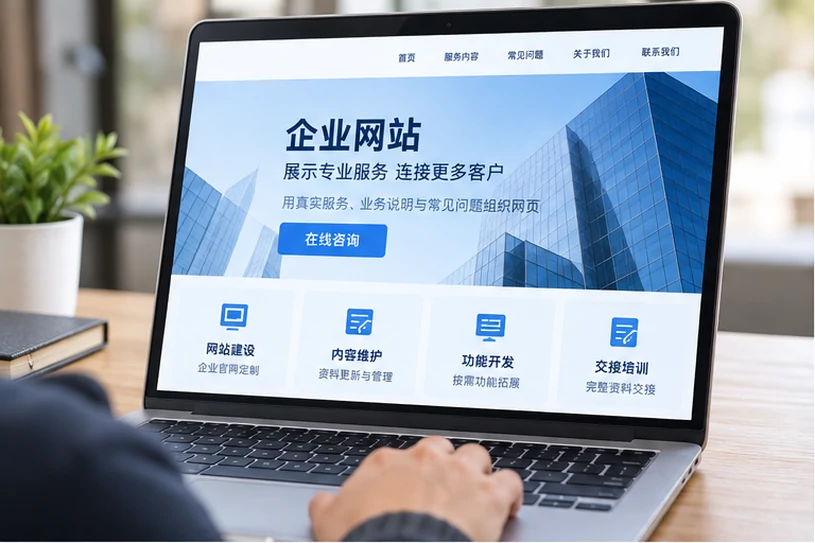 企业网站展示业务与服务信息的场景示意