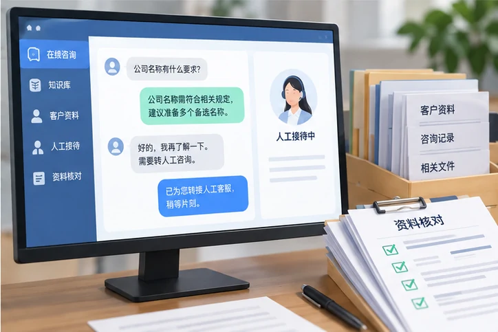 在线客服接待与咨询整理的服务场景示意