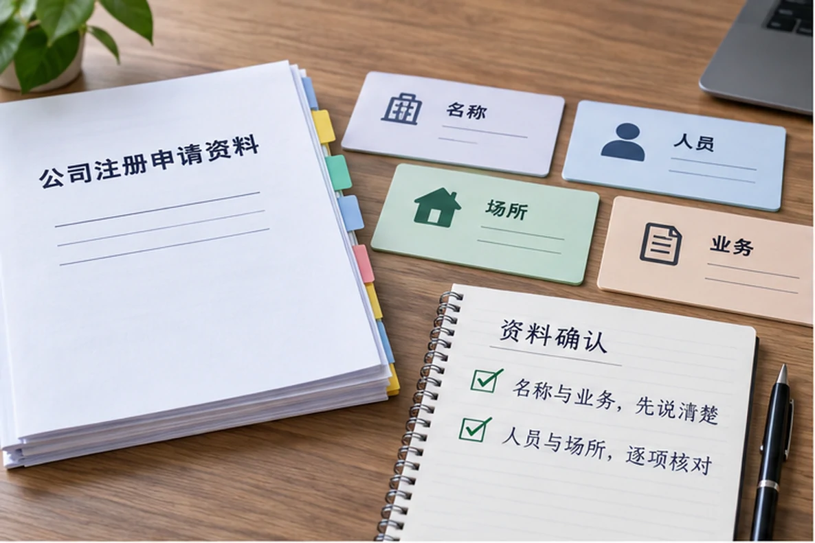 核对注册公司资料与办理事项的服务场景示意