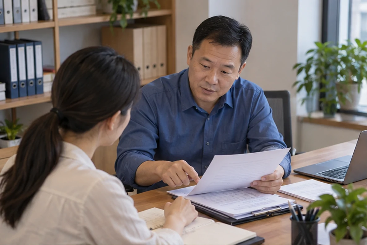 核对注册公司资料与办理事项的服务场景示意