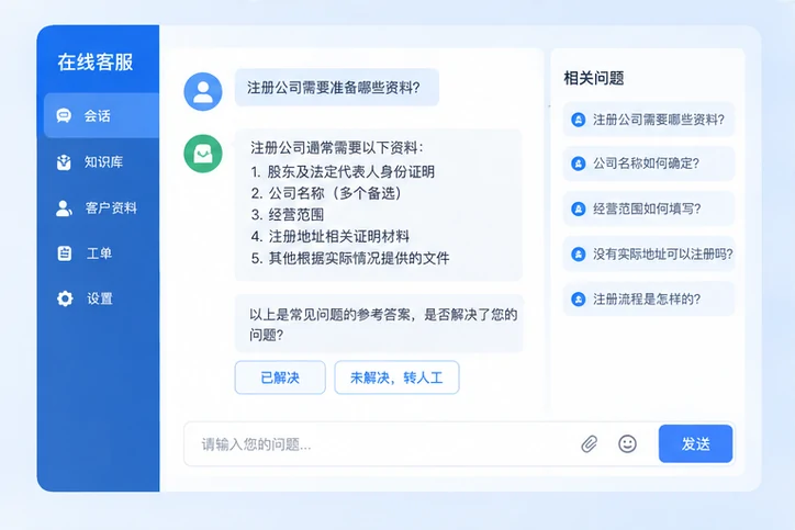 在线客服接待与咨询整理的服务场景示意