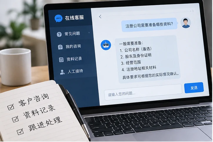 在线客服接待与咨询整理的服务场景示意