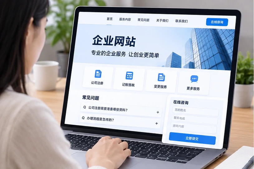 企业网站展示业务与服务信息的场景示意