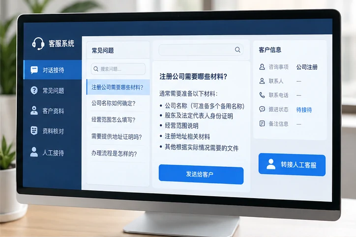 在线客服接待与咨询整理的服务场景示意