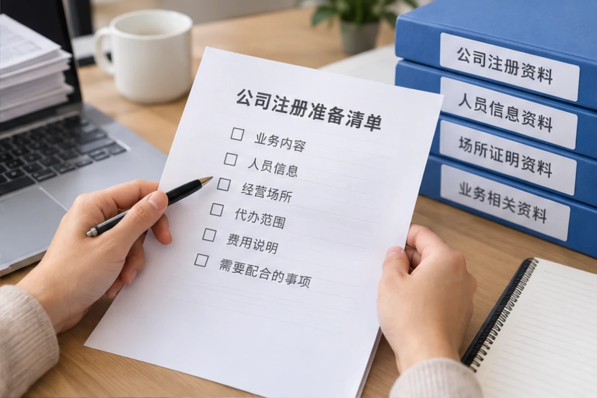 核对注册公司资料与办理事项的服务场景示意