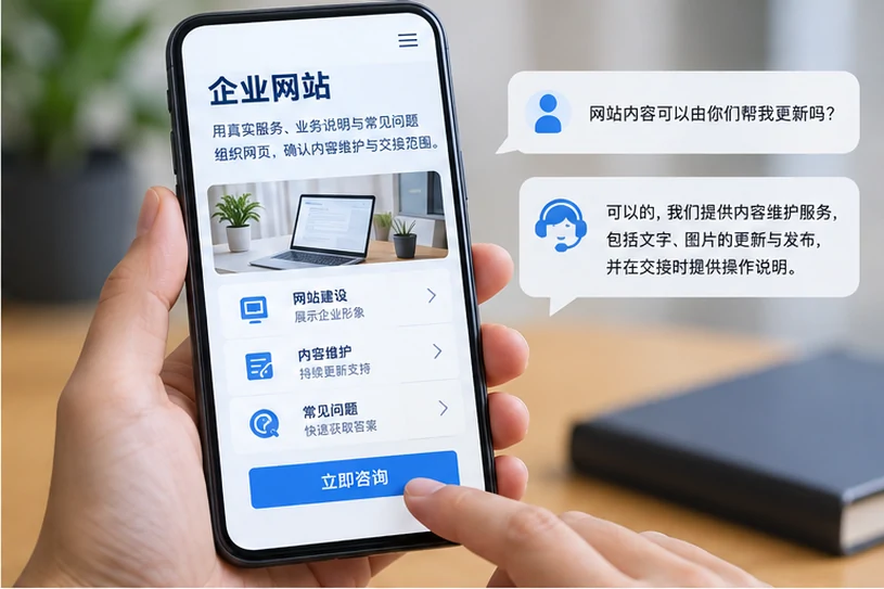 企业网站展示业务与服务信息的场景示意