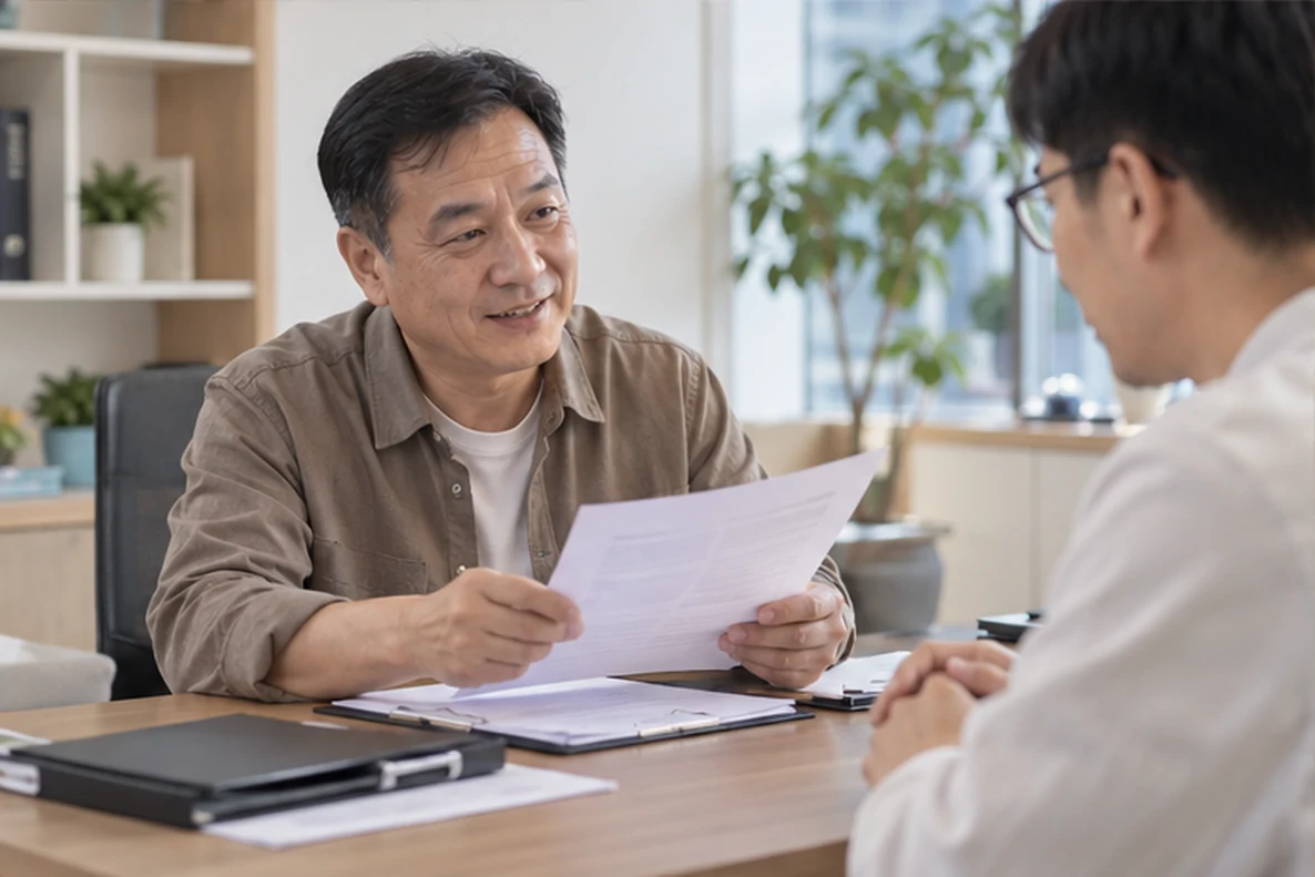 核对注册公司资料与办理事项的服务场景示意