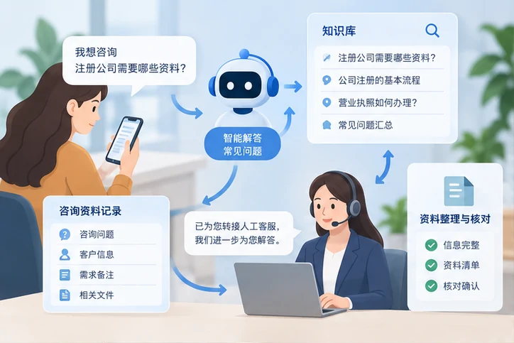 在线客服接待与咨询整理的服务场景示意