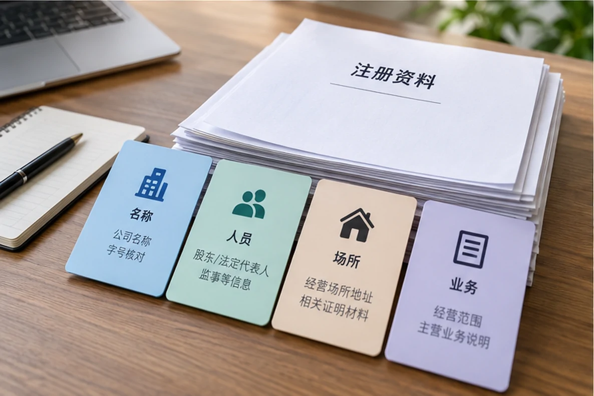核对注册公司资料与办理事项的服务场景示意
