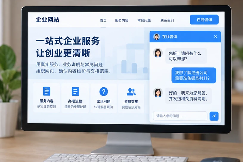 企业网站展示业务与服务信息的场景示意