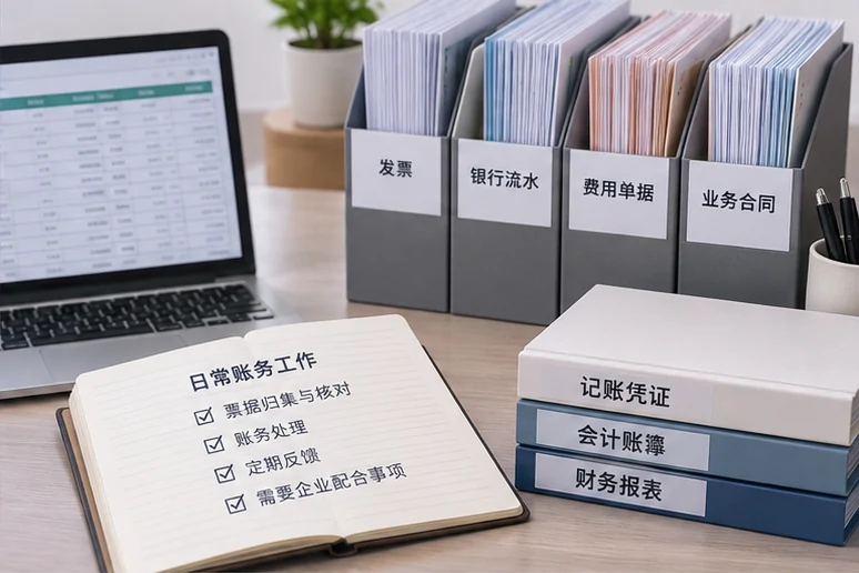 整理企业票据与日常账务资料的服务场景示意