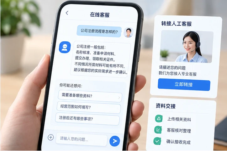 在线客服接待与咨询整理的服务场景示意