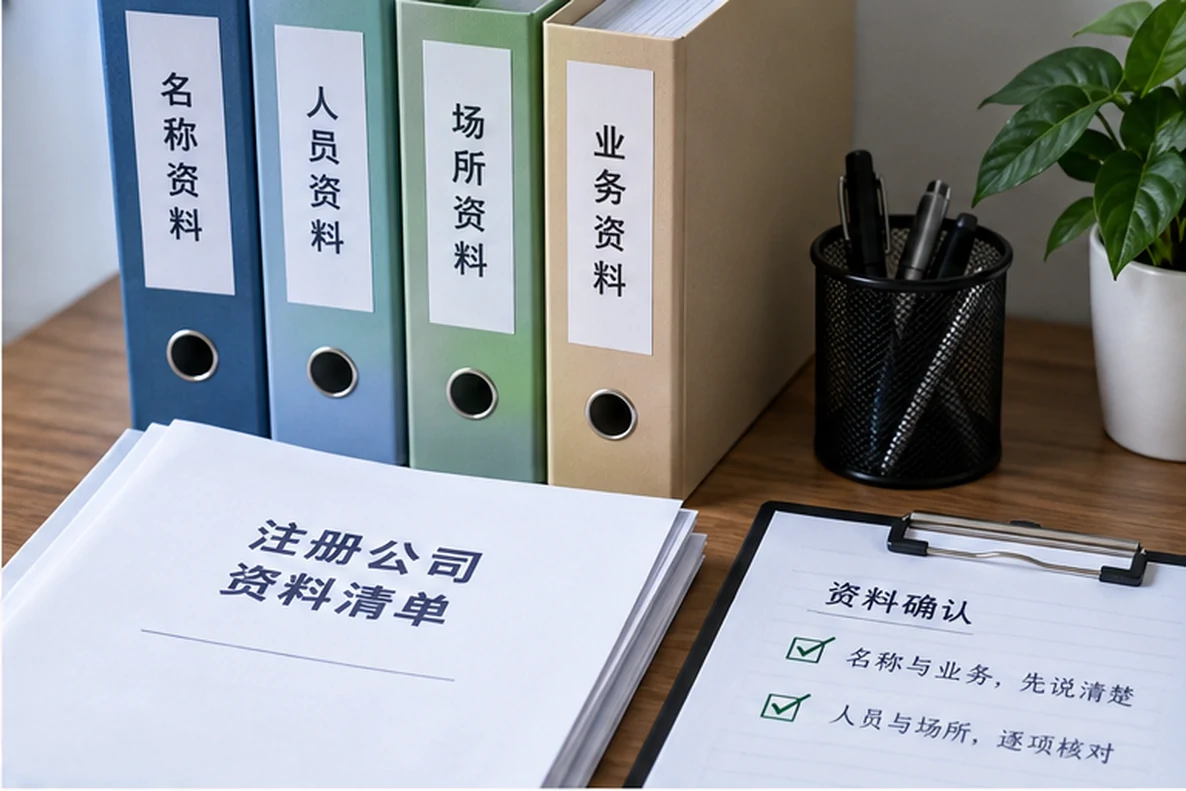 核对注册公司资料与办理事项的服务场景示意