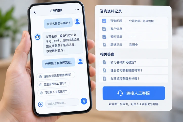 在线客服接待与咨询整理的服务场景示意