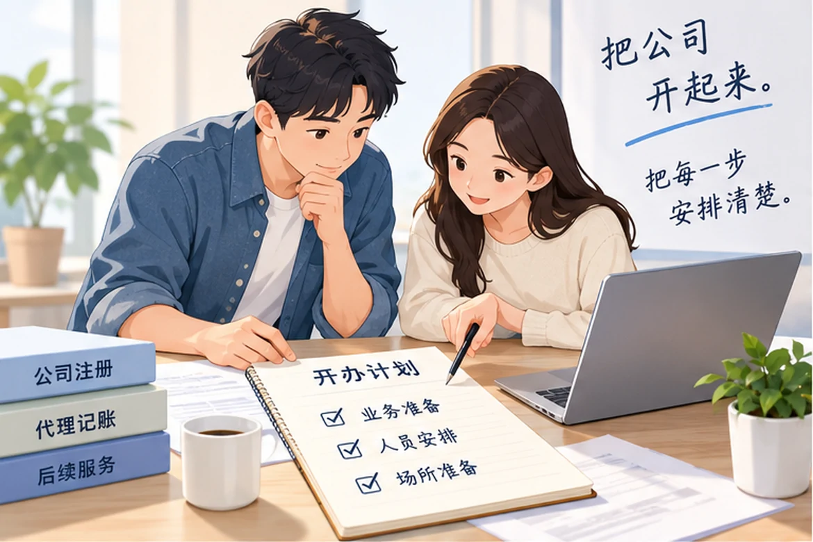 创业者一起整理开办计划的服务场景示意