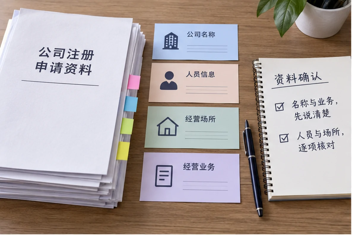 核对注册公司资料与办理事项的服务场景示意