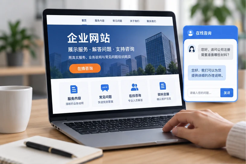企业网站展示业务与服务信息的场景示意