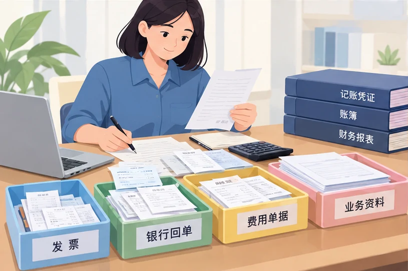 整理企业票据与日常账务资料的服务场景示意