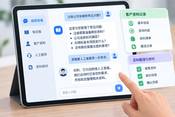在线客服接待与咨询整理的服务场景示意