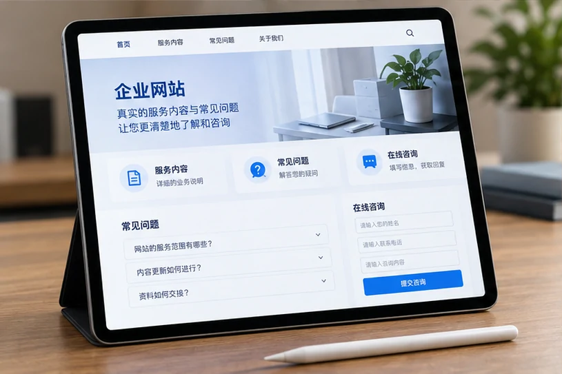 企业网站展示业务与服务信息的场景示意