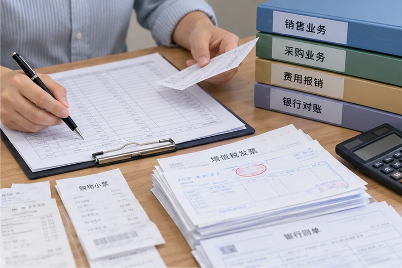整理企业票据与日常账务资料的服务场景示意