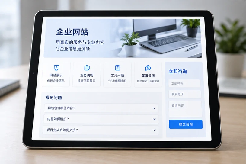 企业网站展示业务与服务信息的场景示意
