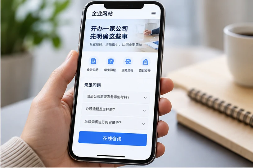 企业网站展示业务与服务信息的场景示意