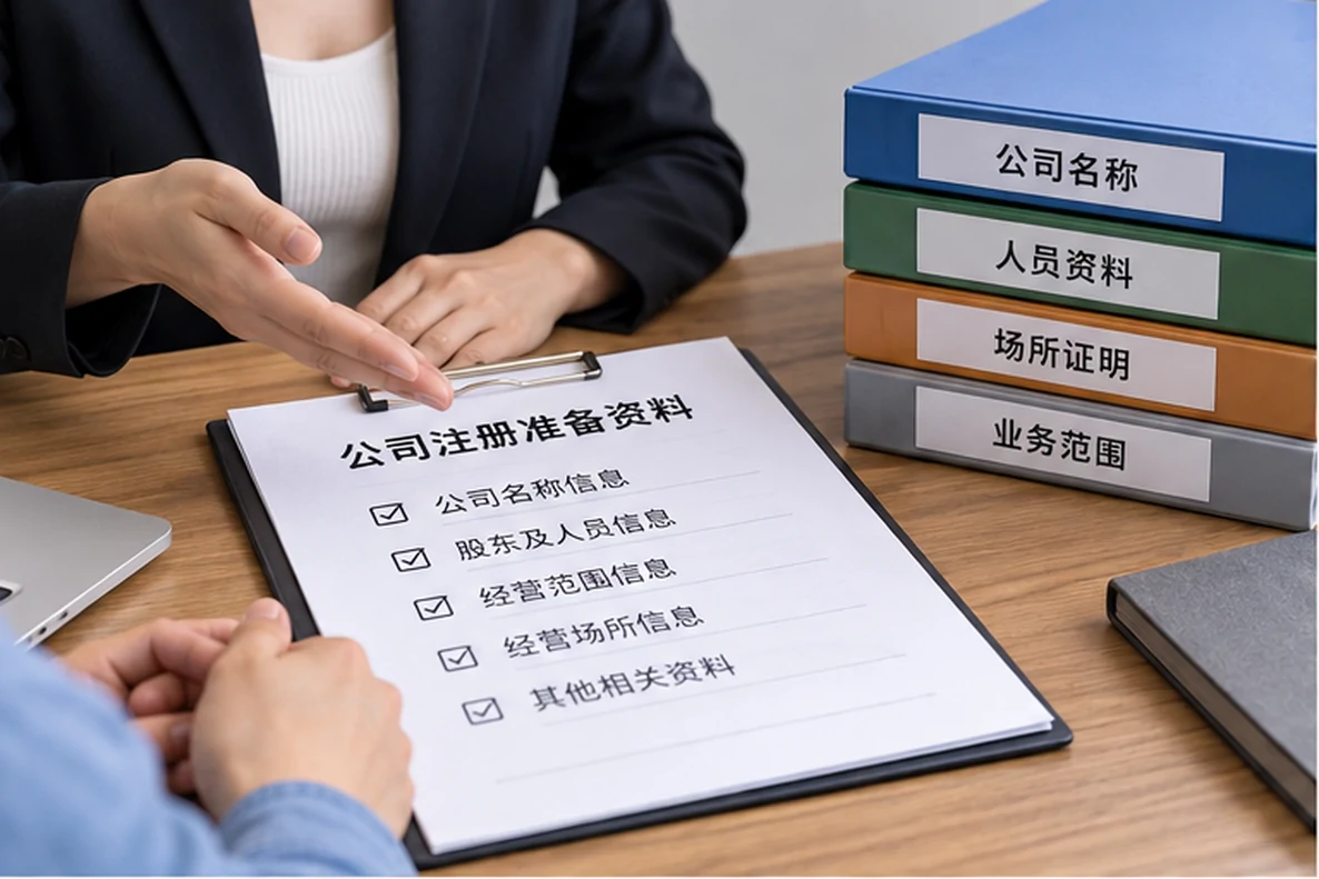 核对注册公司资料与办理事项的服务场景示意