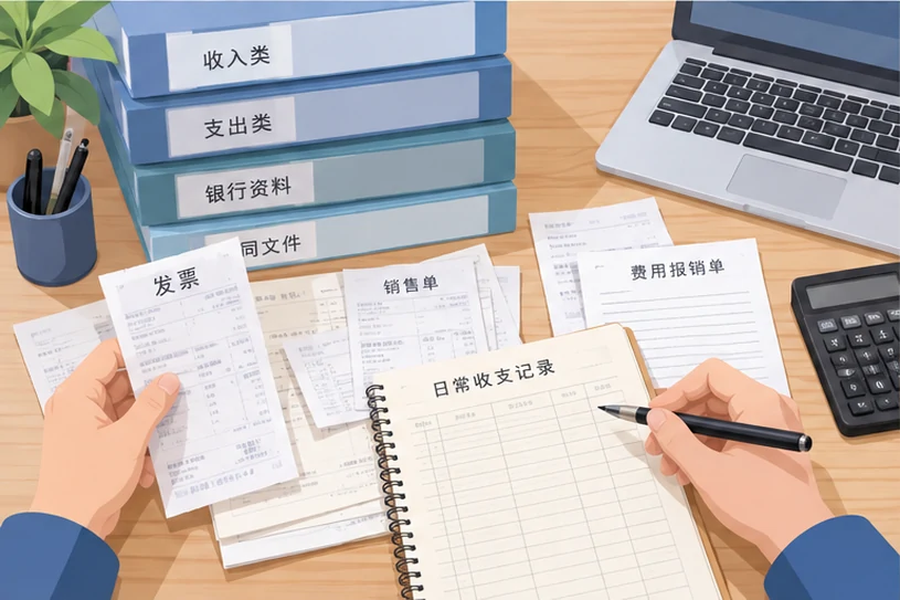 整理企业票据与日常账务资料的服务场景示意