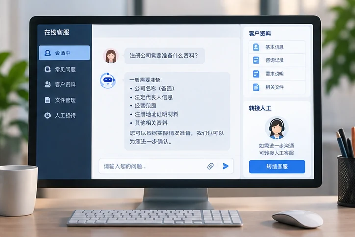 在线客服接待与咨询整理的服务场景示意