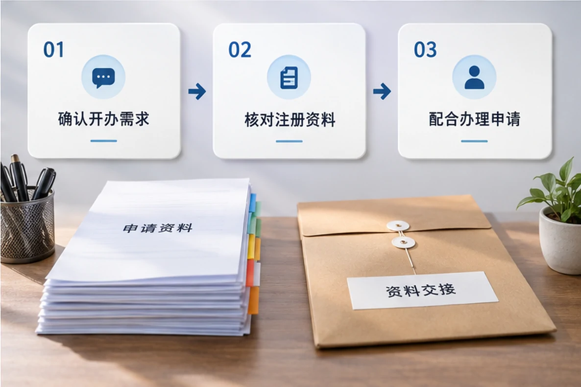 核对注册公司资料与办理事项的服务场景示意