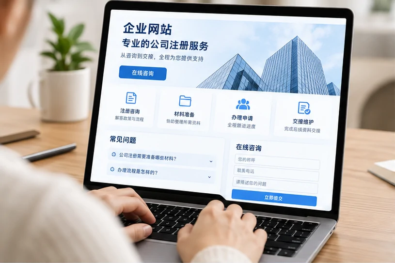 企业网站展示业务与服务信息的场景示意