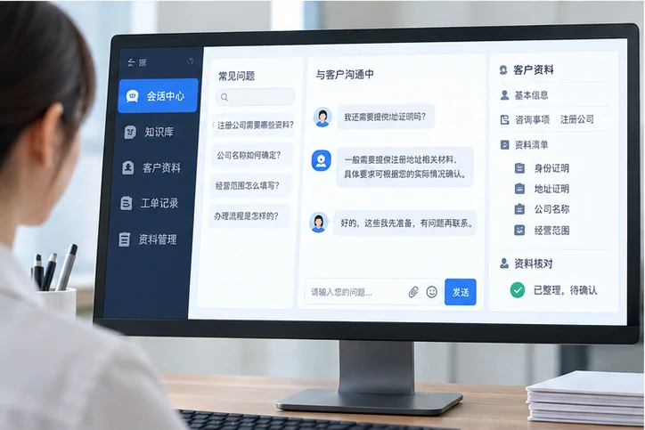 在线客服接待与咨询整理的服务场景示意