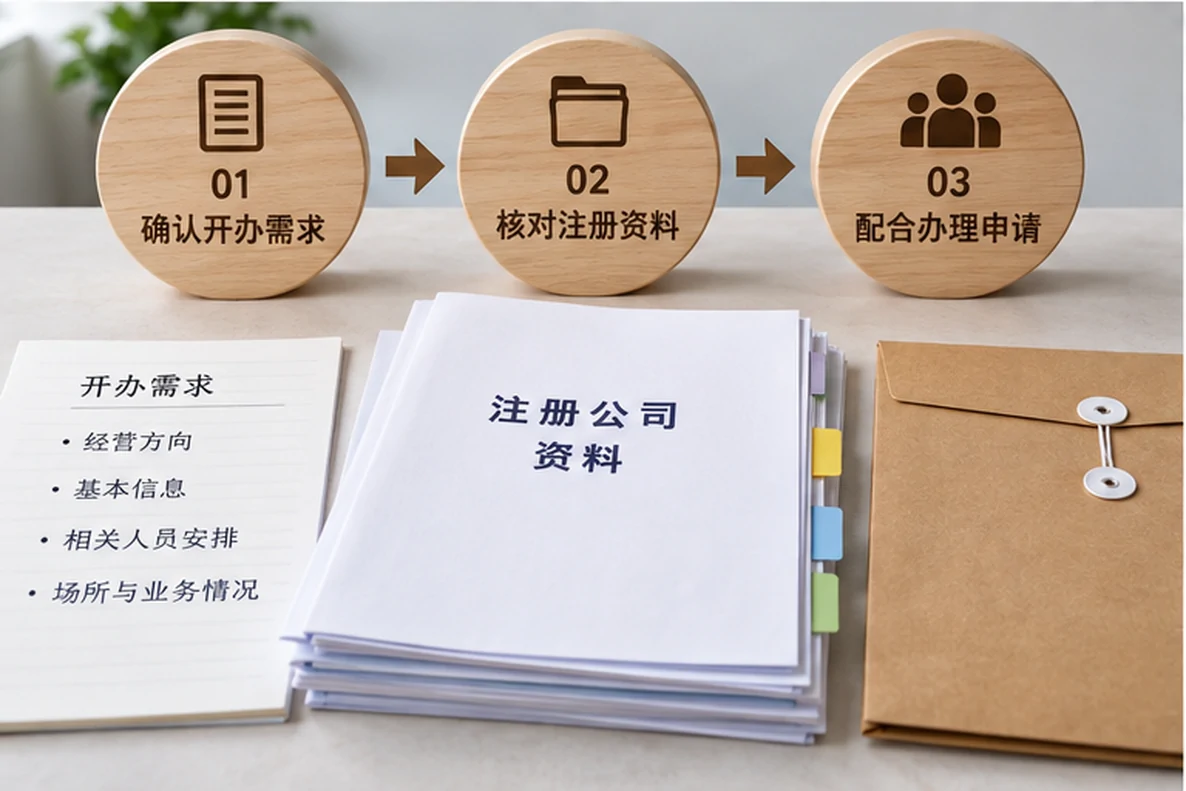 核对注册公司资料与办理事项的服务场景示意