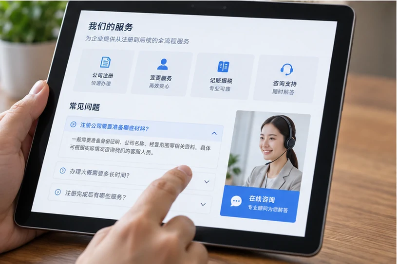 企业网站展示业务与服务信息的场景示意