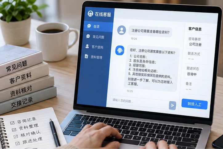在线客服接待与咨询整理的服务场景示意
