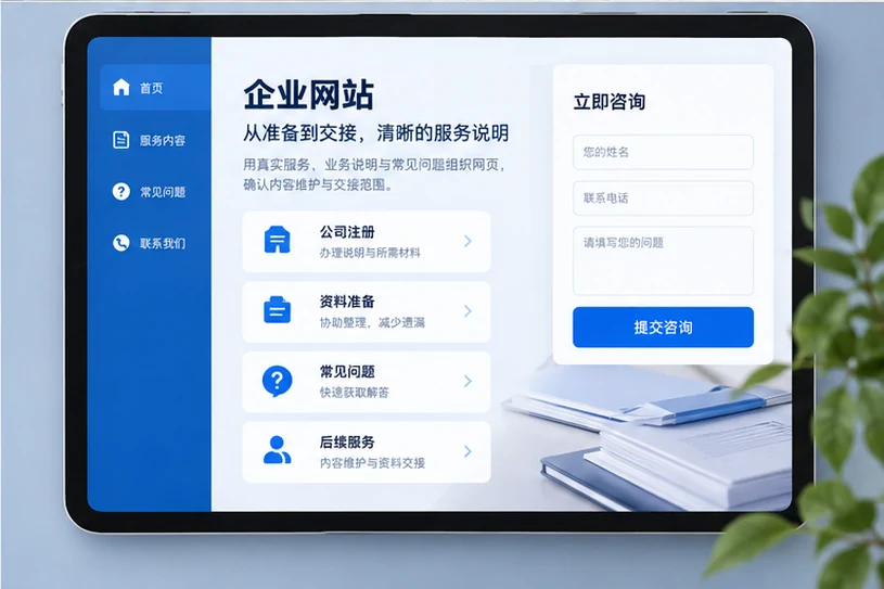 企业网站展示业务与服务信息的场景示意