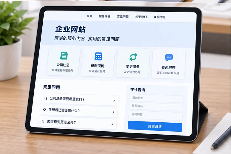 企业网站展示业务与服务信息的场景示意