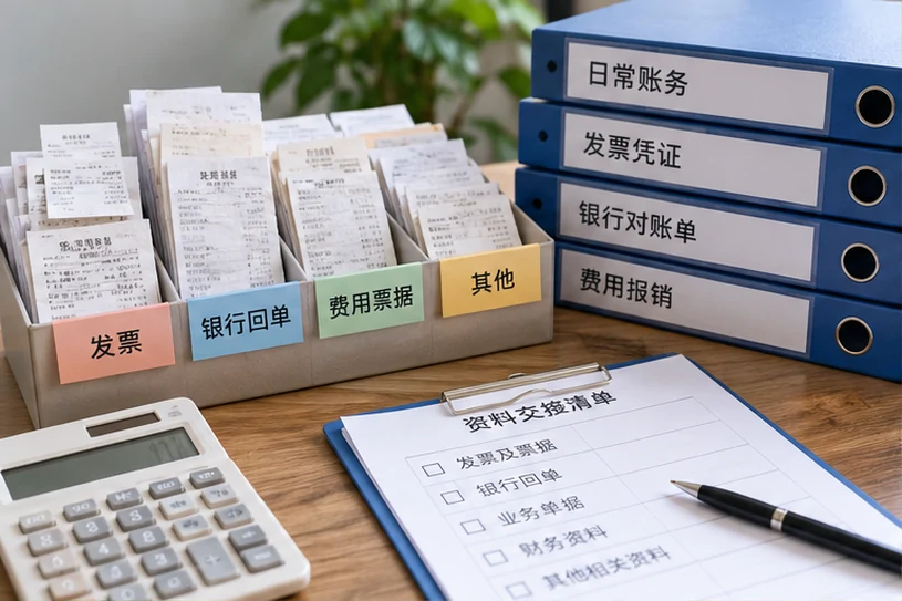 整理企业票据与日常账务资料的服务场景示意