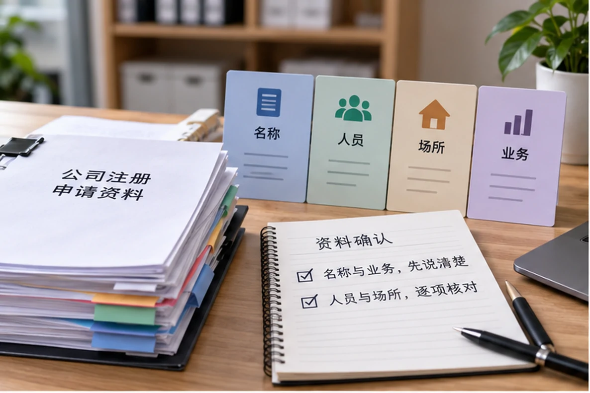核对注册公司资料与办理事项的服务场景示意