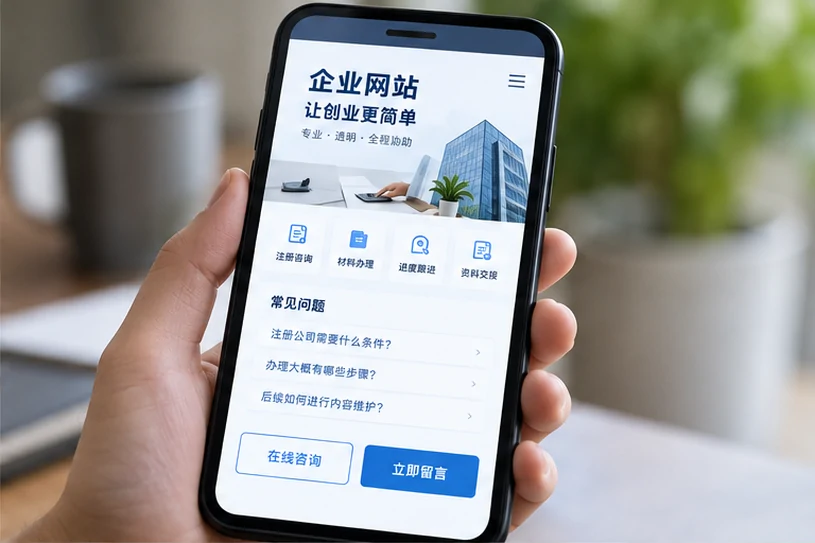 企业网站展示业务与服务信息的场景示意