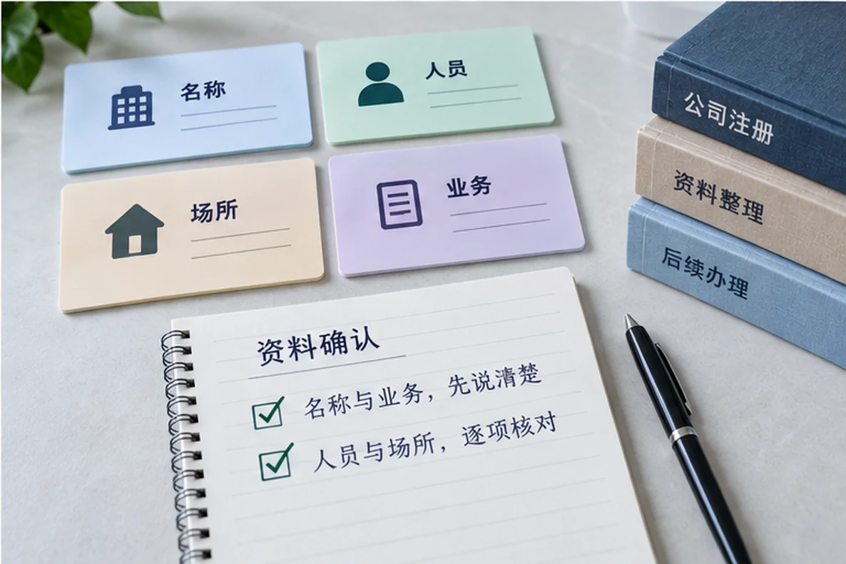 核对注册公司资料与办理事项的服务场景示意