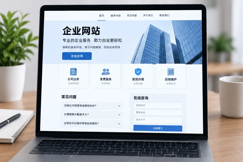 企业网站展示业务与服务信息的场景示意