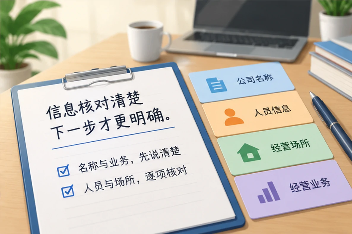 核对注册公司资料与办理事项的服务场景示意