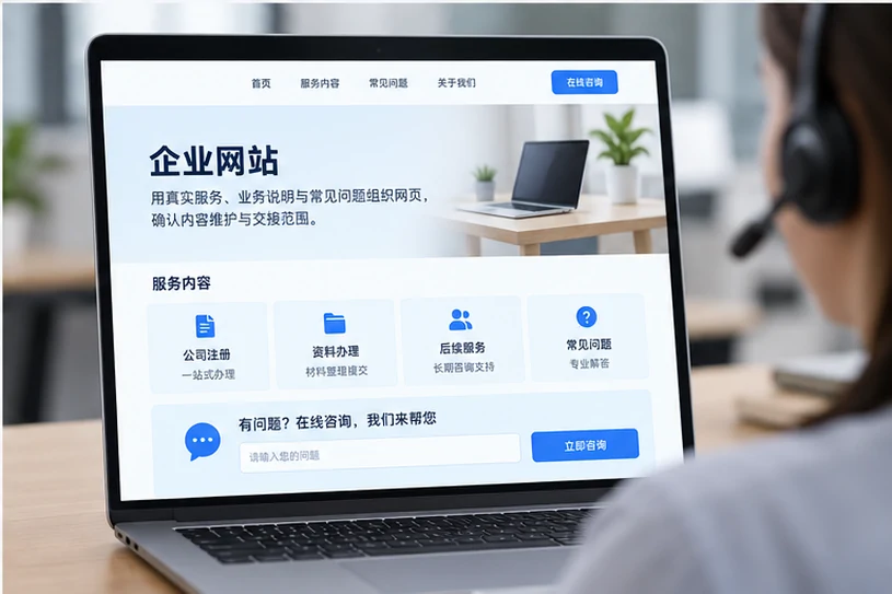 企业网站展示业务与服务信息的场景示意