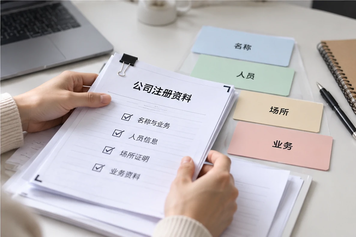 核对注册公司资料与办理事项的服务场景示意