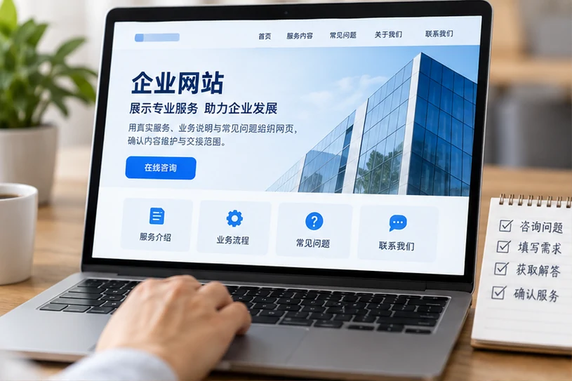 企业网站展示业务与服务信息的场景示意