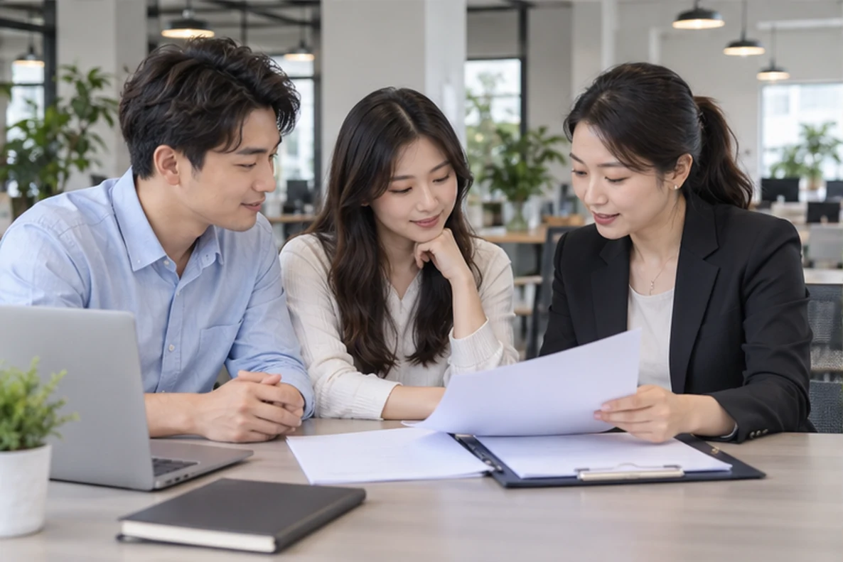 核对注册公司资料与办理事项的服务场景示意