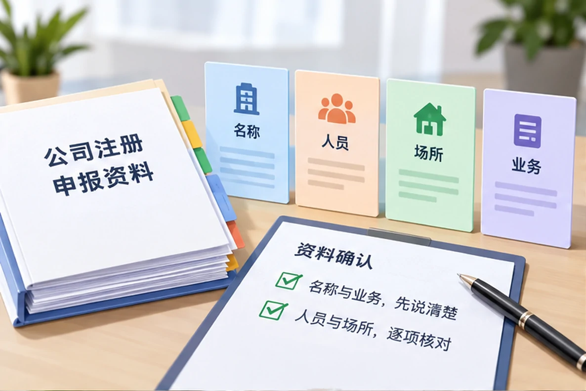 核对注册公司资料与办理事项的服务场景示意