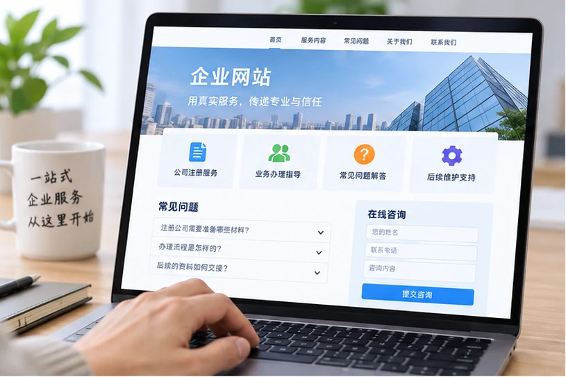 企业网站展示业务与服务信息的场景示意